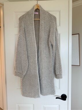 Pink Lily Cozy Open-Front Long Cardigan Sweater in Light Brown S